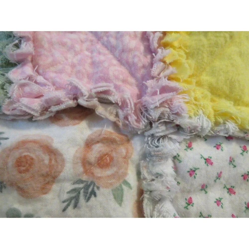 Flannel Rag Quilt With Batting, 50 X 44, Floral Scrappy Rag Quilt Throw